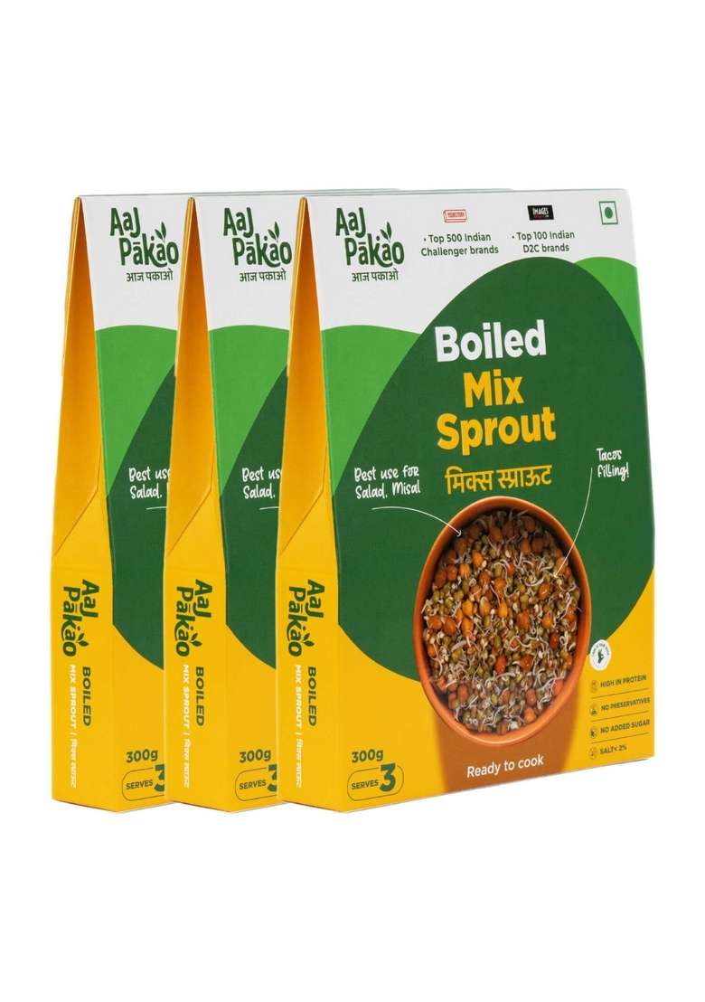 Aaj Pakao Boiled Mix Sprout | 900Gms Ready To Cook Matki Moong Chana Masoor Beans Instant Healthy Salad Soup Curry 100 Natural No Added Preservatives Pack Of 3 - Indya