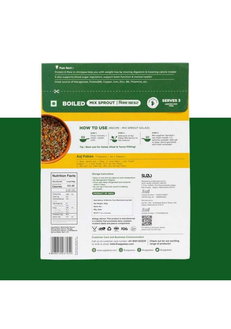 Aaj Pakao Boiled Mix Sprout | 900Gms Ready To Cook Matki Moong Chana Masoor Beans Instant Healthy Salad Soup Curry 100 Natural No Added Preservatives Pack Of 3 - Indya
