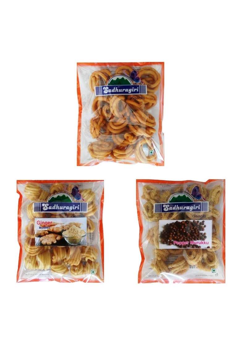 Sadhuragiri Flavored Theni Murukku 120G X Pack Of 3 Spicy Pepper Ginger Or Manaparai - Indya