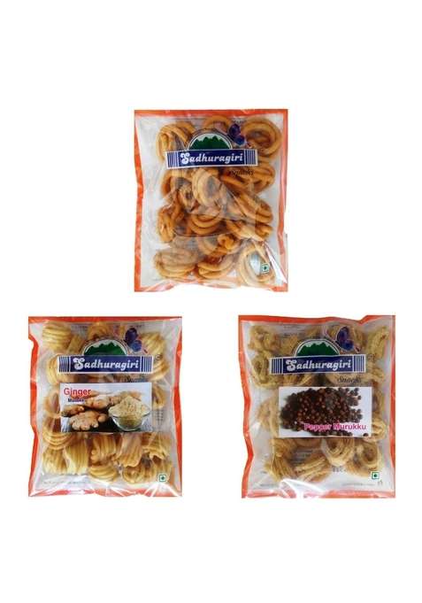 Sadhuragiri Flavored Theni Murukku 120G X Pack Of 3 Spicy Pepper Ginger Or Manaparai
