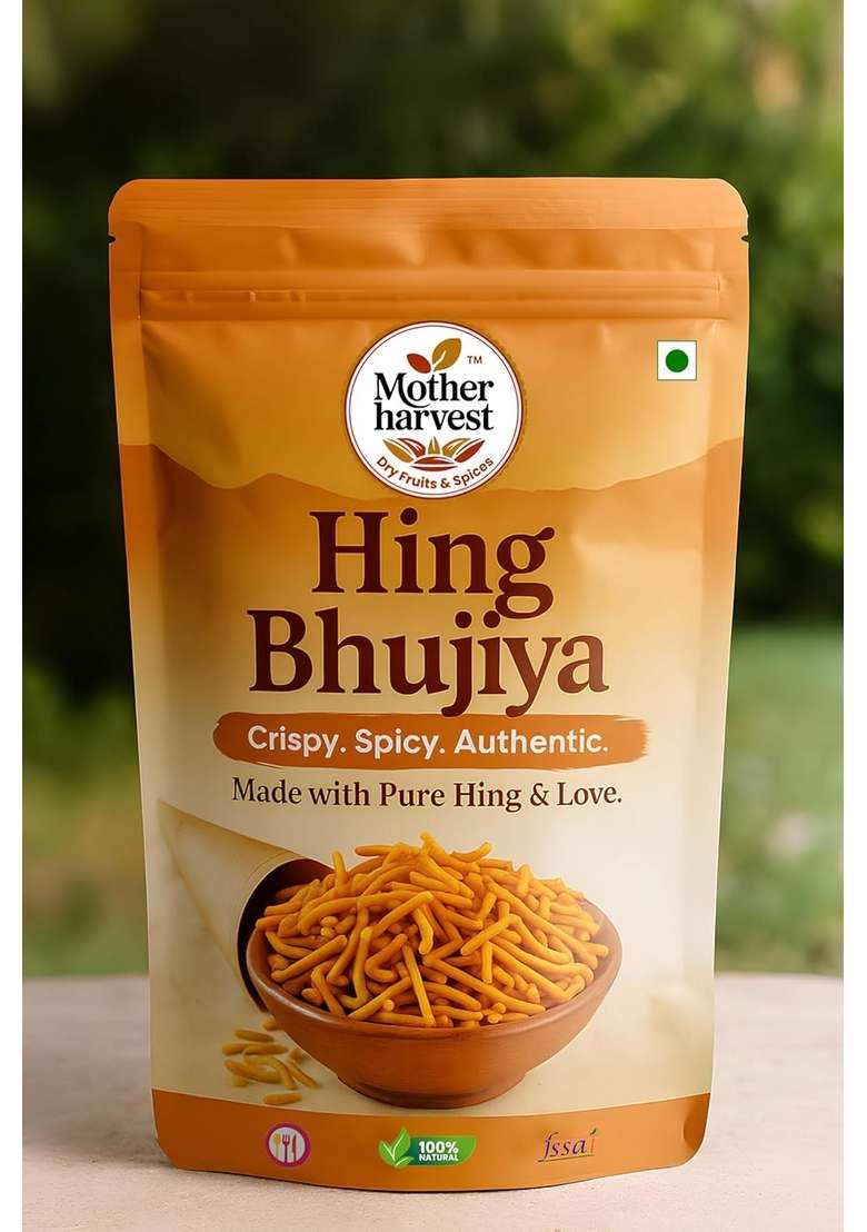 Mother Harvest 100 Baked Hing Bhujia Namkeen | Healthy Snacks High Protein Bhujiya Diet Mixture For Diabetics No Palm Oil Crunchy Farsan Snack Preservatives Indian |400Gm - Indya
