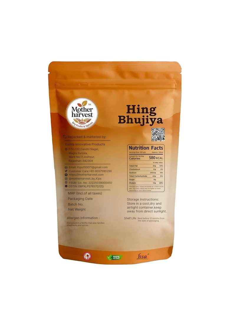 Mother Harvest 100 Baked Hing Bhujia Namkeen | Healthy Snacks High Protein Bhujiya Diet Mixture For Diabetics No Palm Oil Crunchy Farsan Snack Preservatives Indian |400Gm - Indya