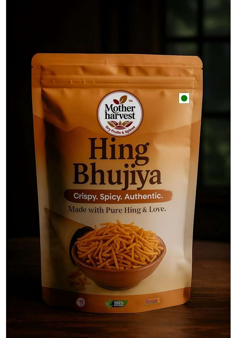 Mother Harvest 100 Baked Hing Bhujia Namkeen | Healthy Snacks High Protein Bhujiya Diet Mixture For Diabetics No Palm Oil Crunchy Farsan Snack Preservatives Indian |400Gm - Indya