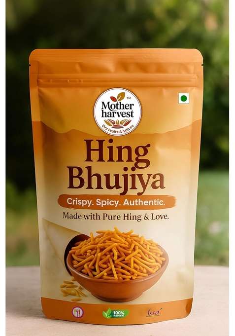 Mother Harvest 100 Baked Hing Bhujia Namkeen | Healthy Snacks High Protein Bhujiya Diet Mixture For Diabetics No Palm Oil Crunchy Farsan Snack Preservatives Indian |400Gm
