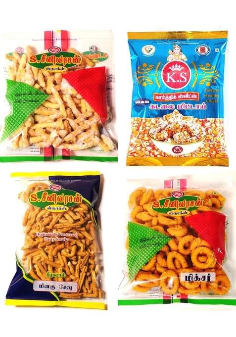 S Seenivasan Mittai Kadai Pack Of 4 Sweet Sev Andhra Murukku Pepper Ks Kadalai 1Kg