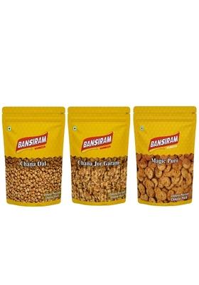 Bansi Ram Bansiram Chana Dal Jor Garam Magic Puri | Spicy Crunchy Indian Namkeen Combo Ready To Eat Tea Time Snacks 3 X 200G Packs Total 600G 100 Vegetarian