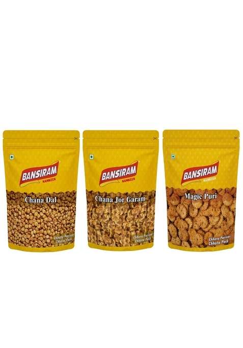 Bansi Ram Bansiram Chana Dal Jor Garam Magic Puri | Spicy Crunchy Indian Namkeen Combo Ready To Eat Tea Time Snacks 3 X 200G Packs Total 600G 100 Vegetarian