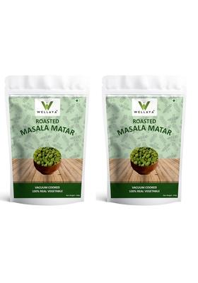 Wellaya Roasted Masala Green Peas Pack Of 2X100G 200Gm | Spicy Crunchy Matar Dried Mattar Namkeen Snacks