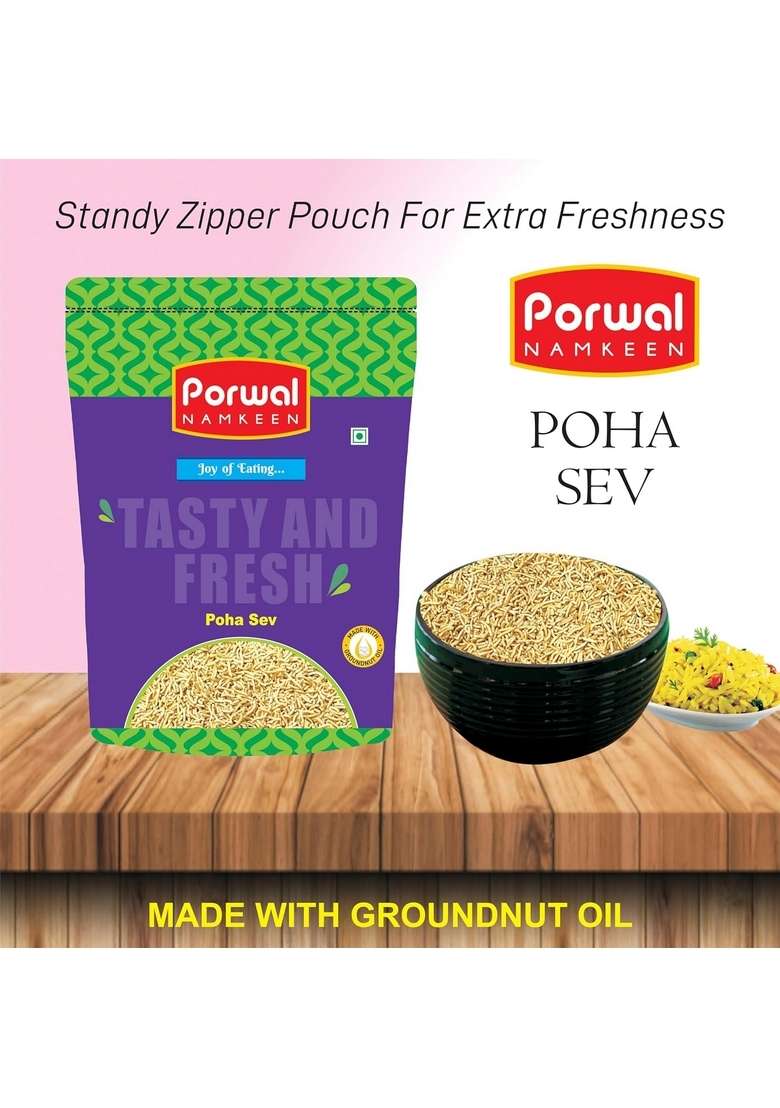 Porwal Namkeen Poha Sev Doodh Traditional Recipe Authentic Indian Taste 400 Gram - Indya