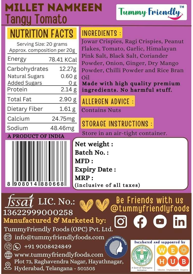 Tummy Friendly Tummyfriendly Millet Namkeen Mixture For Kids And Adults Items Pregnant Women Diabetics Healthy Snacks No Chemicals Preservatives Pack Of 2 70G Each Desi Tangy 2X70 - Indya
