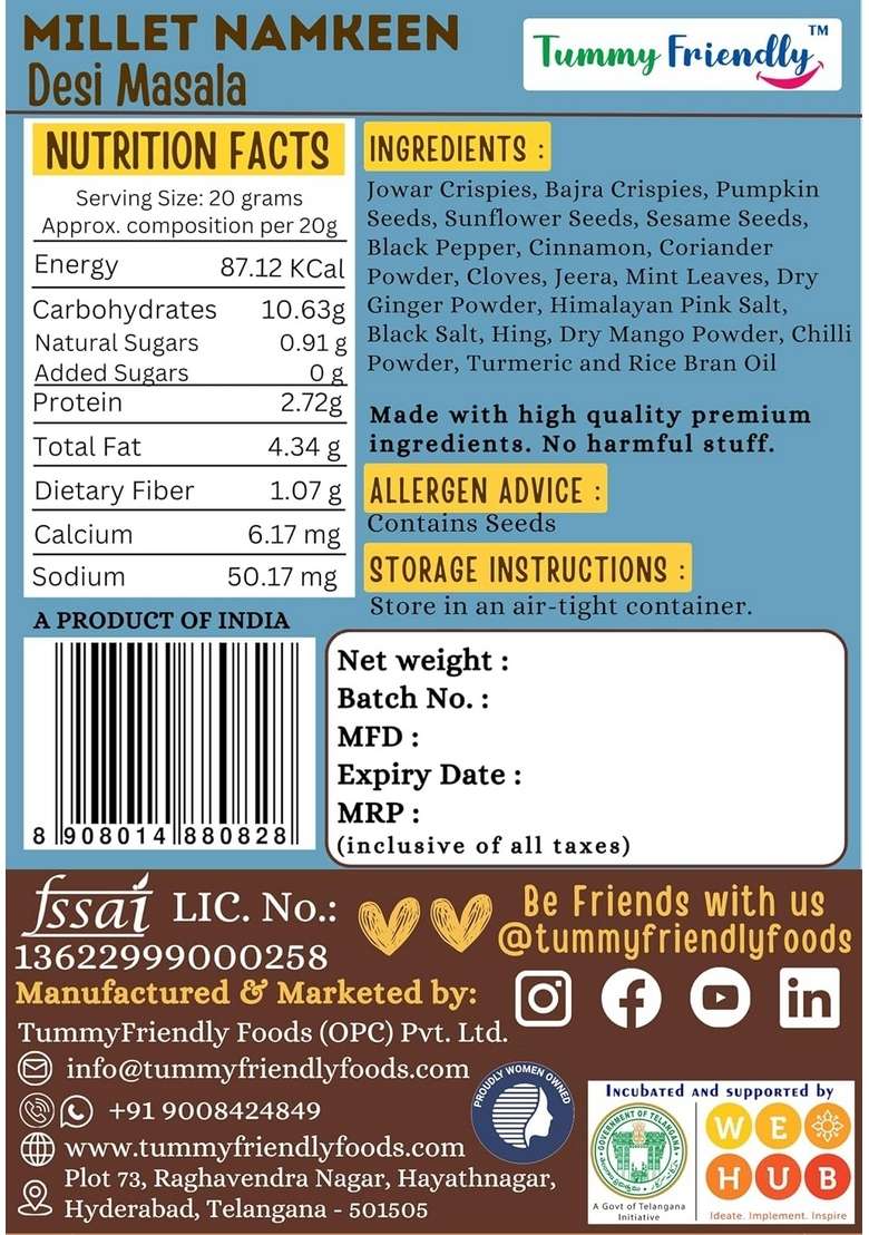 Tummy Friendly Tummyfriendly Millet Namkeen Mixture For Kids And Adults Items Pregnant Women Diabetics Healthy Snacks No Chemicals Preservatives Pack Of 2 70G Each Desi Tangy 2X70 - Indya