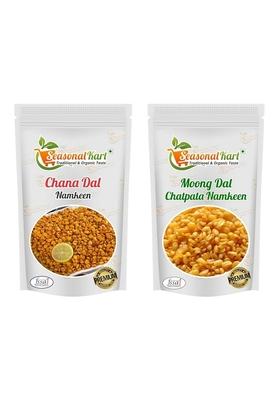Seasonalkart Combo Pack Of Homemade Chatpata Chana Dal Moong Namkeen Spicy Masala Snacks| Chemical Free| Healthy Snacks | No Added Preservatives| 400 Grams