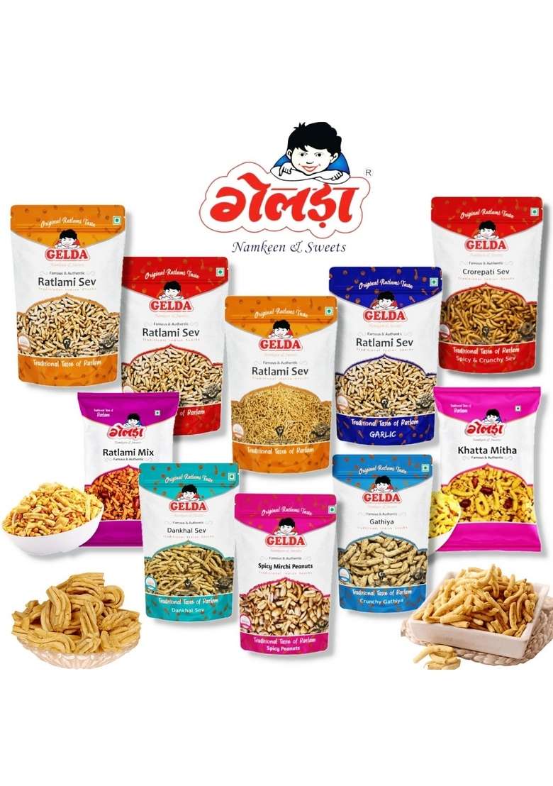 Gelda Namkeen Ratlami Mixture Snack | Handmade And Healthy Snacks Orignal Mix 250X3 Pack of 1 - Indya
