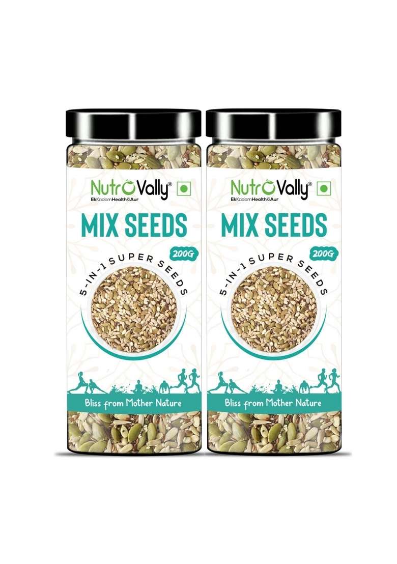 Nutrovally 5 In 1 Mix Seeds For Weight Loss | Nutrients Rich Premium Diet Chia Brown Flax Pumpkin Sunflower Watermelon 200 G Pack Of 2 - Indya