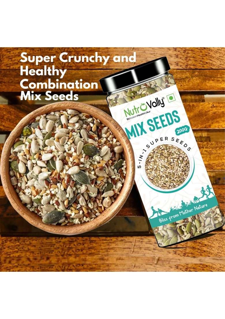 Nutrovally 5 In 1 Mix Seeds For Weight Loss | Nutrients Rich Premium Diet Chia Brown Flax Pumpkin Sunflower Watermelon 200 G Pack Of 2 - Indya