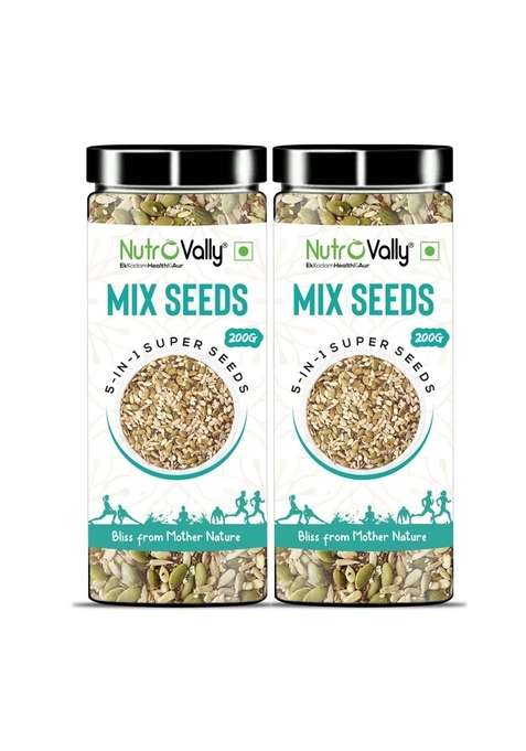 Nutrovally 5 In 1 Mix Seeds For Weight Loss | Nutrients Rich Premium Diet Chia Brown Flax Pumpkin Sunflower Watermelon 200 G Pack Of 2