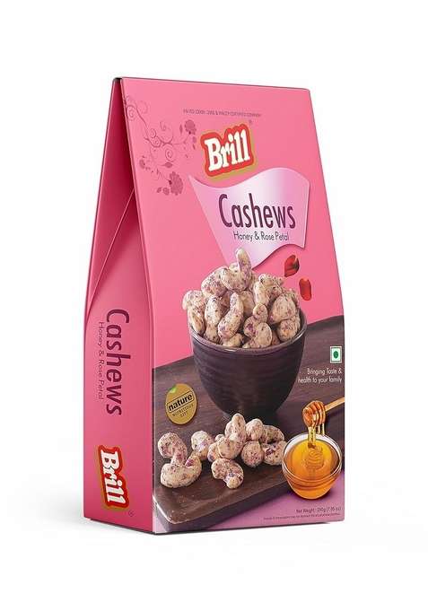 Brill Honey Rose Petal Cashews 200G | Healthy Kaju Sugar Free Premium Organic Natural Flavor All No Preservatives