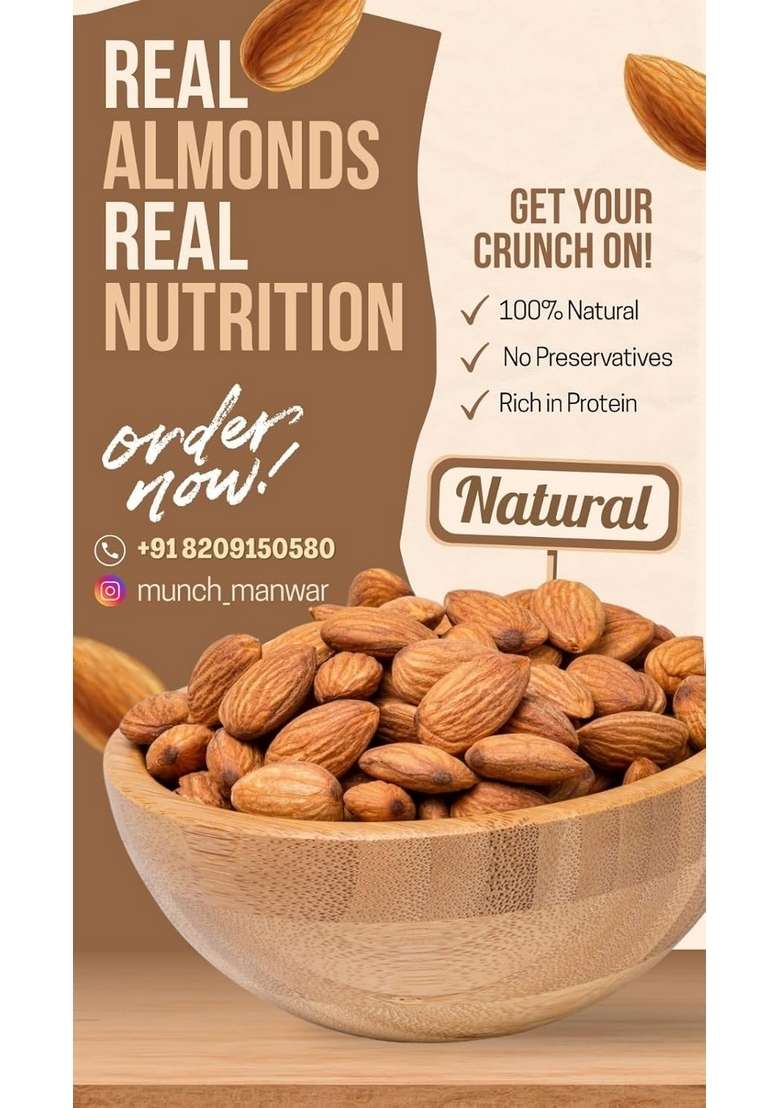 Munch Manwar Premium Whole Almonds Fresh Protein Rich Dry Fruits Crunchy Healthy Snacks 250 G - Indya