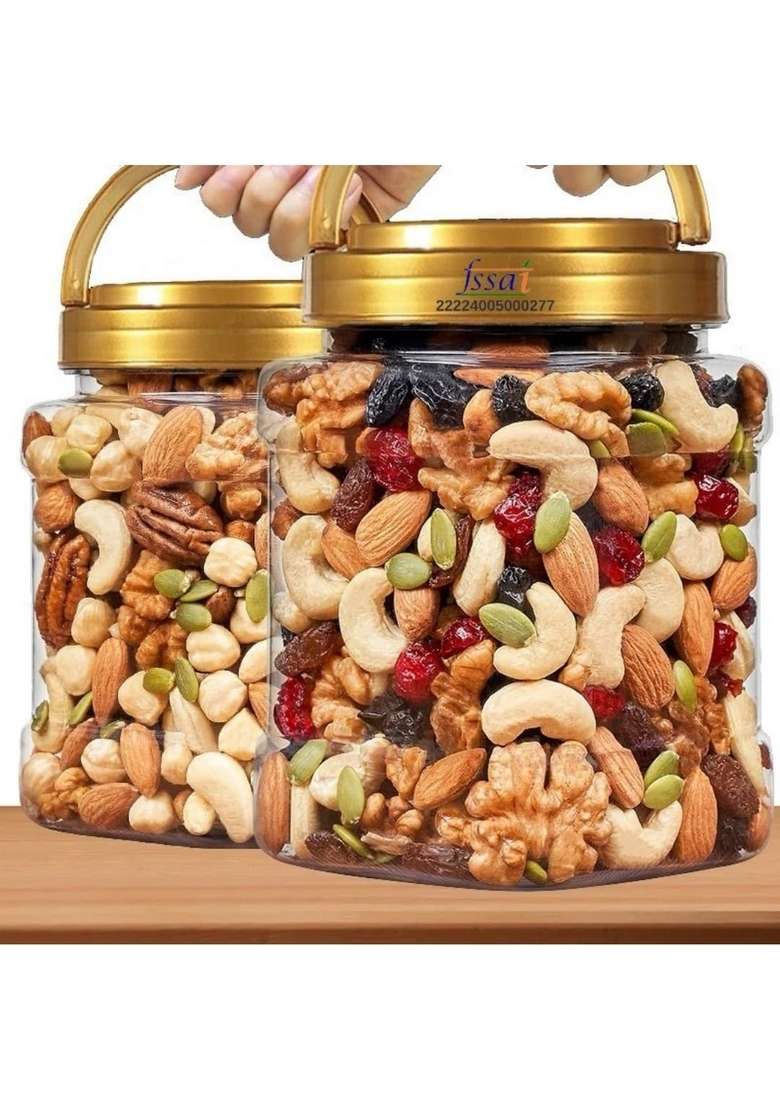 Nutkeen Healthy Nutmix 500Gpack2 Dried Almonds Black Raisins Cashewnuts Cranberries Dates Kiwi Pumpkin Seed Many More Pack Of Jar - Indya