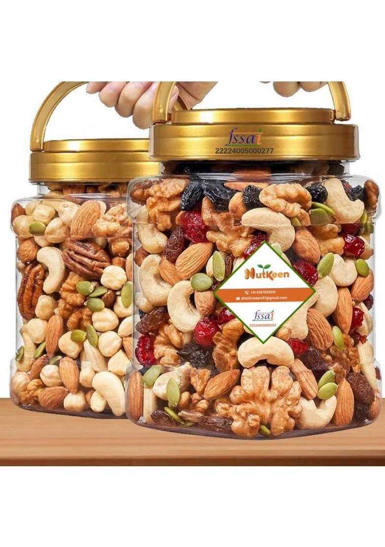 Nutkeen Healthy Nutmix 500Gpack2 Dried Almonds Black Raisins Cashewnuts Cranberries Dates Kiwi Pumpkin Seed Many More Pack Of Jar - Indya