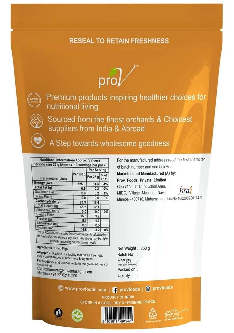 Prov Premium Figs 250Gm| Dried Fig Anjeer| Rich In Antioxidants| Fiber For Good Digestion| Healthy Tasty - Indya