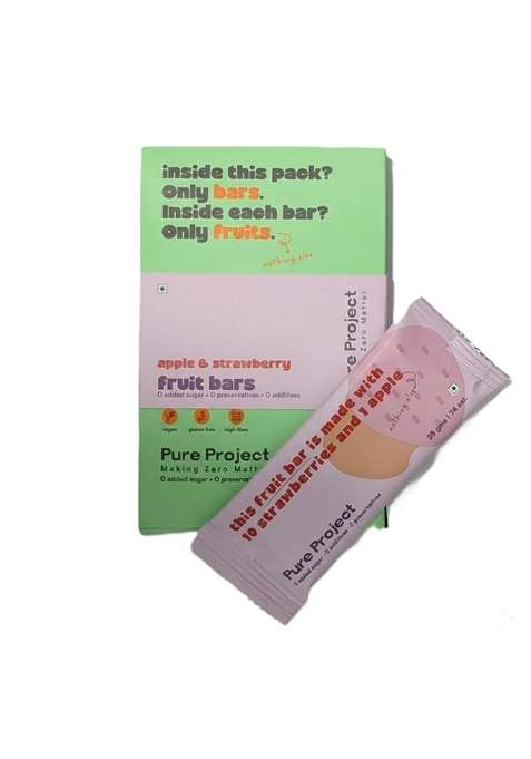 Pure Project Strawberry Apple Fruit Bars Zero Added Sugar Preservatives Just | 25 G X 4 Pack Of