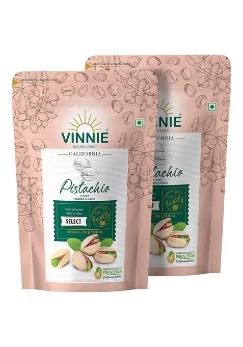 Vinnie California Select Inshell Pistachios 250G Pack Of 2 | Roasted Salted Natural Pista Fruit Rich In Protein High Fiber Premium Nuts Dry Fruits Shelled Crunchy