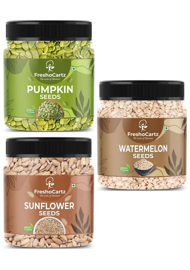 Freshocartz Healthy Seeds Combo Pack | Pumpkin Sunflower Watermelon For Eating Weight Loss Snacking Jar 500Gm Each - Indya