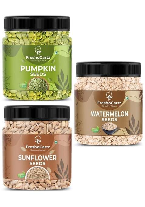 Freshocartz Healthy Seeds Combo Pack | Pumpkin Sunflower Watermelon For Eating Weight Loss Snacking Jar 500Gm Each