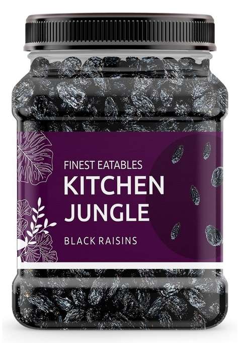 Kitchen Jungle Seedless Black Raisins 1 Kg Jar Pack | Dry Grapes Kali Kishmish Fruits
