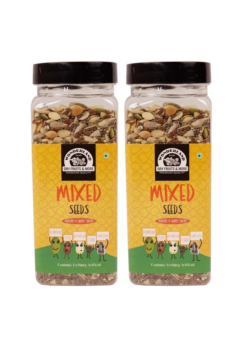 Wonderland Foods Device 400G 200G X 2 Roasted Mixed Seeds Jar Combo | Sunflower Pumpkin Watermelon Chia Flax For Eating Immunity Booster Diet - Indya