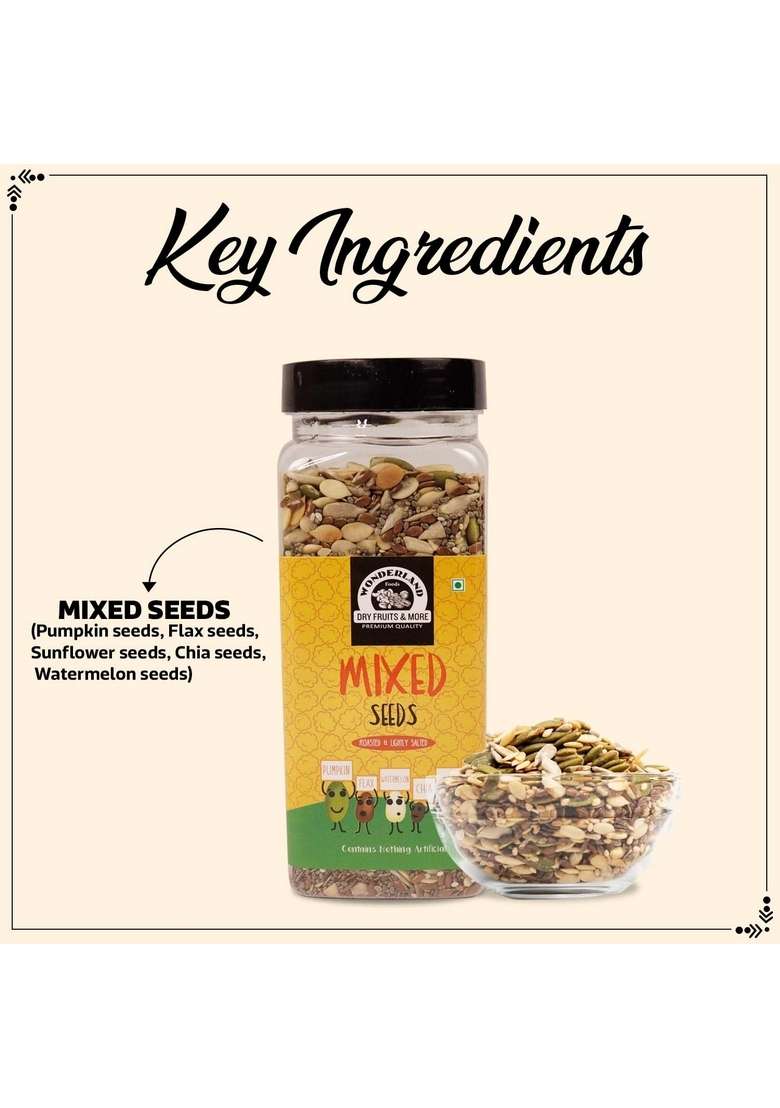 Wonderland Foods Device 400G 200G X 2 Roasted Mixed Seeds Jar Combo | Sunflower Pumpkin Watermelon Chia Flax For Eating Immunity Booster Diet - Indya