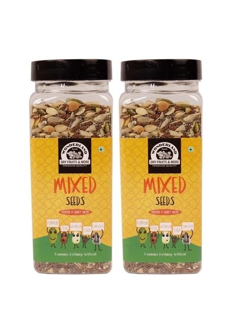 Wonderland Foods Device 400G 200G X 2 Roasted Mixed Seeds Jar Combo | Sunflower Pumpkin Watermelon Chia Flax For Eating Immunity Booster Diet
