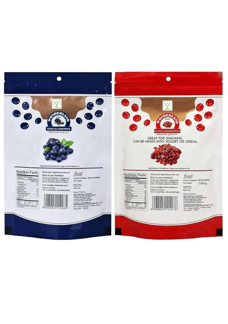 Wonderland Foods Device 350G Premium Berries Combo Of Dried Sliced Cranberries 200G Blueberries 150G - Indya