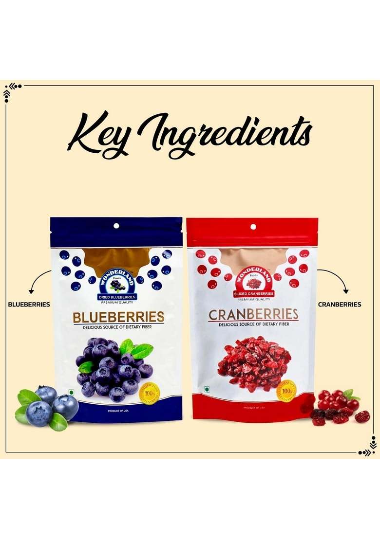 Wonderland Foods Device 350G Premium Berries Combo Of Dried Sliced Cranberries 200G Blueberries 150G - Indya