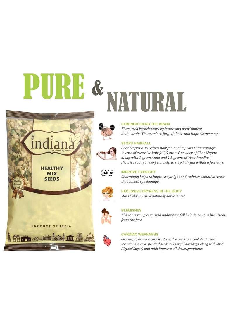 Indiana As Offered By Nature Raw Pumpkin Watermelon Sunflower And Muskmelon Seeds 4 In 1 Healthy Mix 250Gm - Indya