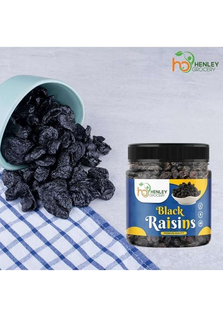 Henley Grocery Black Raisins | Kala Kishmish Seedless Dry Fruit For Snacking Cooking Iron Rich Naturally Sweet Healthy Immunity Boosting Superfood 500G - Indya