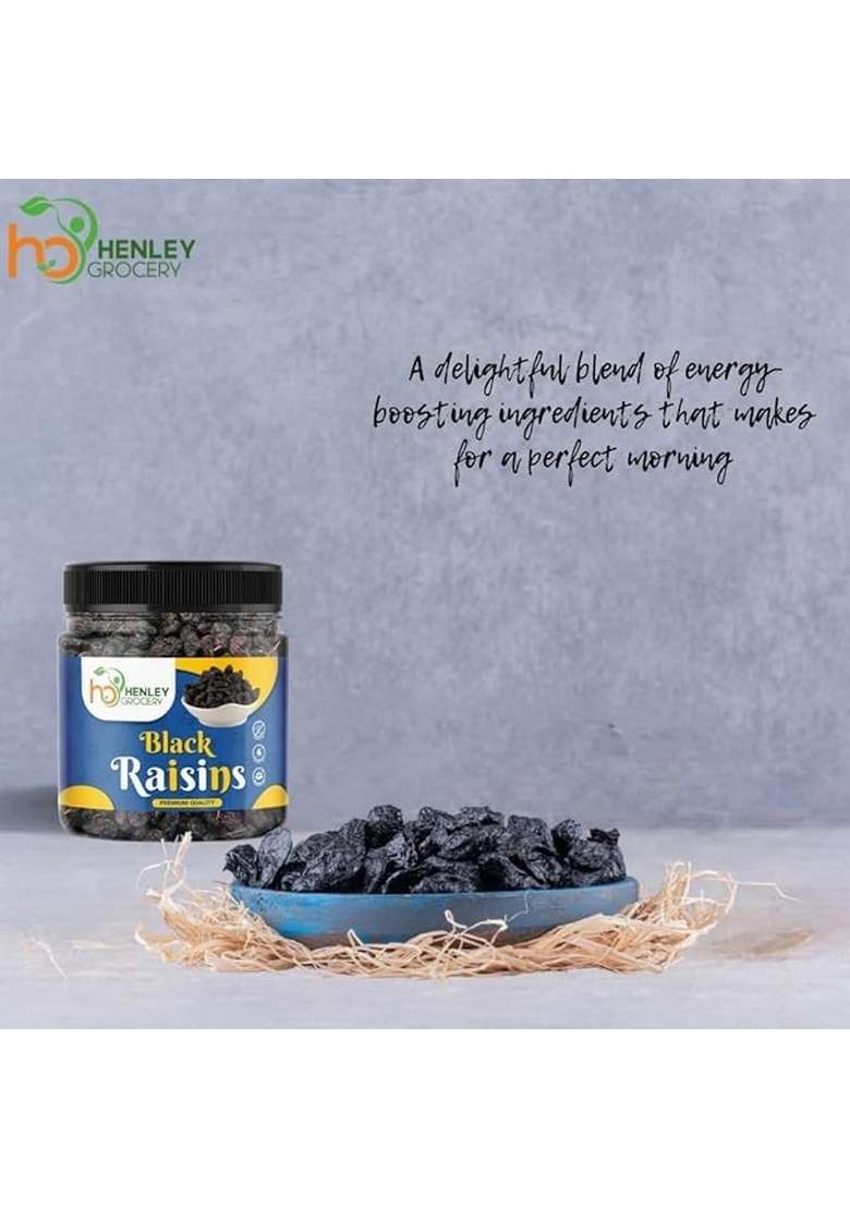 Henley Grocery Black Raisins | Kala Kishmish Seedless Dry Fruit For Snacking Cooking Iron Rich Naturally Sweet Healthy Immunity Boosting Superfood 500G - Indya