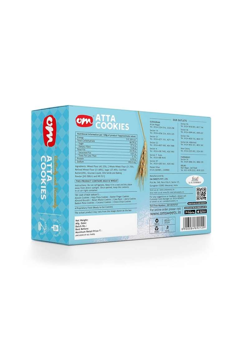 Om Sweets Snacks Atta Cookies Biscuit | Biscuits Combo Pack Healthy Nutritious And Delicious Tea Time No Preservatives Artificial Flavors Ready To Eat Finest Snack Of 2 X 350G - Indya