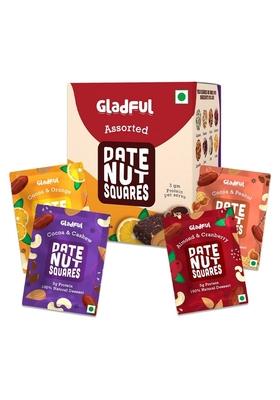 Gladful Assorted Pack Of Date Nut Square A Healthy Sugar Free Dates And Dry Fruits Based Dessert Bites Barfi Chakki For Kids Families | High In Protein Source Instant Energy 20Gram X 8