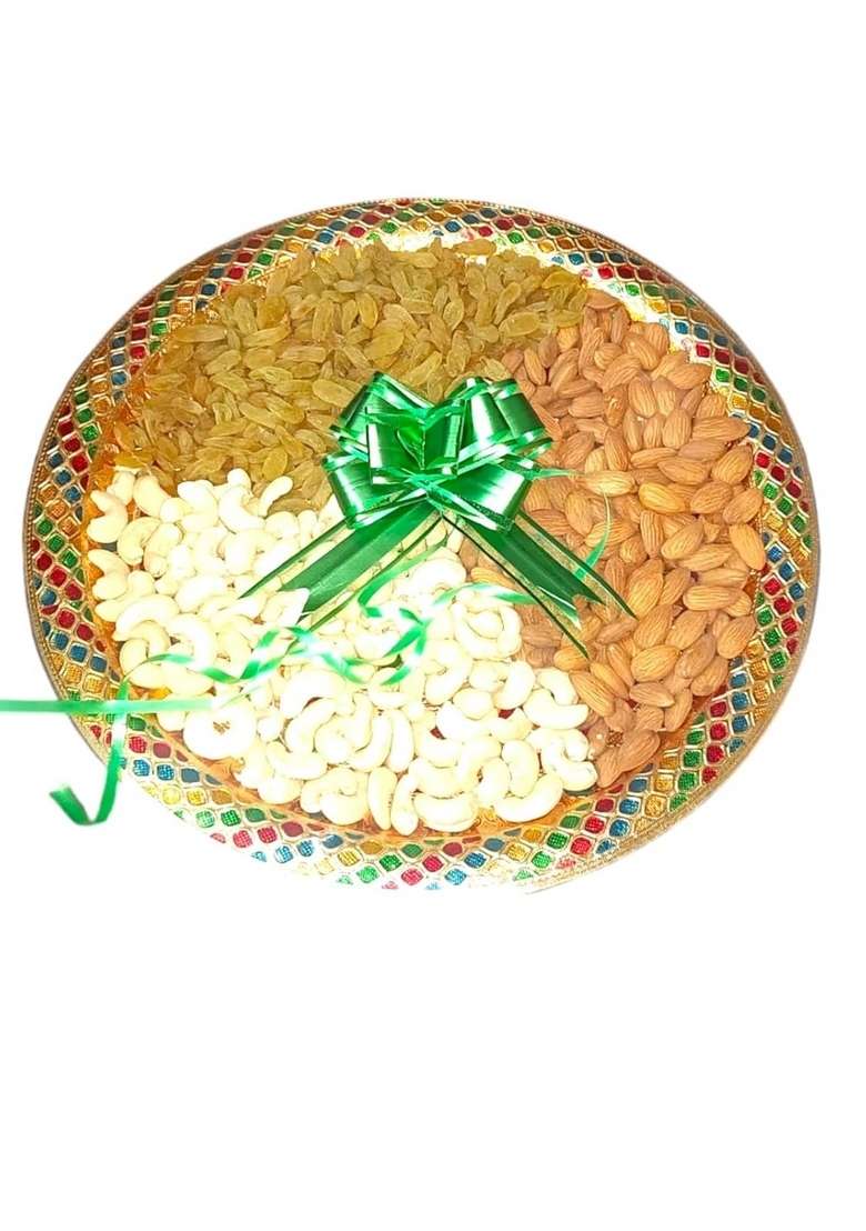 Koogly Kismish Kaju Badam Big Peacock Printed Thali 600 Grams Net Material Ideal For Gifting Diwali Dryfruit Gift Box Combo Dry Fruits 600G - Indya