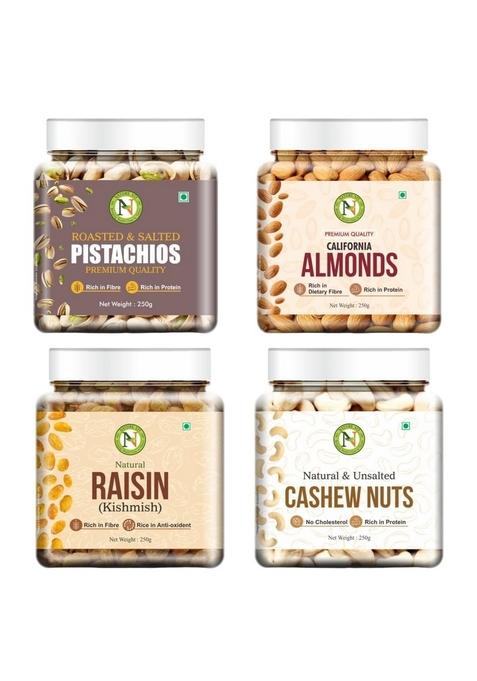 Nature Vit Naturevit Dry Fruits Combo Pack 1 Kg | Almond Cashew Raisins Roasted Pistachio 250Gm X 4 Tasty Fresh Healthy High In Protein Gifts Hamper Every Occasion Diwali Gift Family Corporate Office