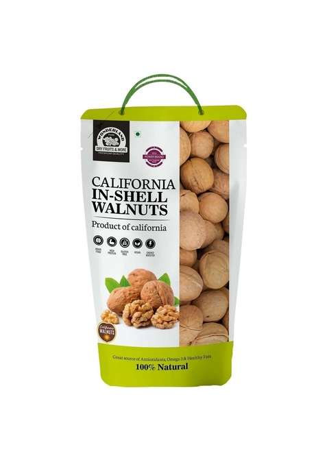 Wonderland Foods Device 500G California Inshell Walnuts Pouch | Latest Fresh Crop Walnut Akhrot High In Protein Iron Low Calorie Nut Healthy Delicious