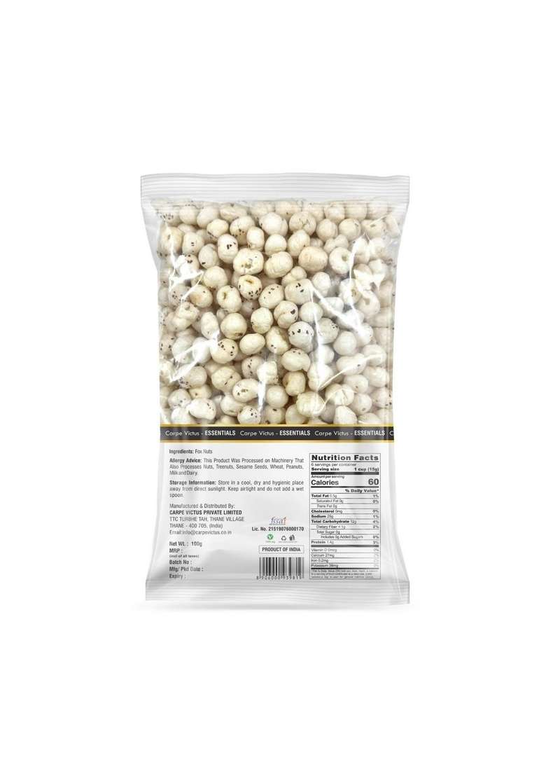 Carpe Victus Raw Plain Phool Makhana 100 Gms Fresh Fox Nuts Ready To Cook Foxnuts Popped Lotus Seeds Makhanas Healthy Snacks - Indya