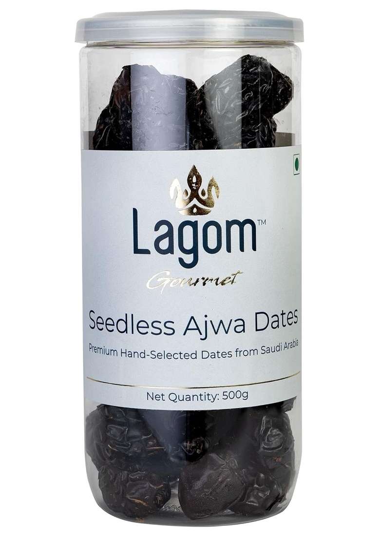 Lagom Gourmet Seedless Ajwa Dates 500G Saudi Arabia All Natural No Preservatives Added Sugar Gluten Free Vegan Plant Based Non Gmo Dry Fruits Khajur Khajoor Khejur - Indya