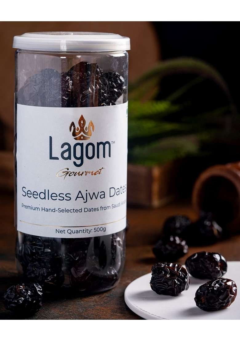 Lagom Gourmet Seedless Ajwa Dates 500G Saudi Arabia All Natural No Preservatives Added Sugar Gluten Free Vegan Plant Based Non Gmo Dry Fruits Khajur Khajoor Khejur - Indya