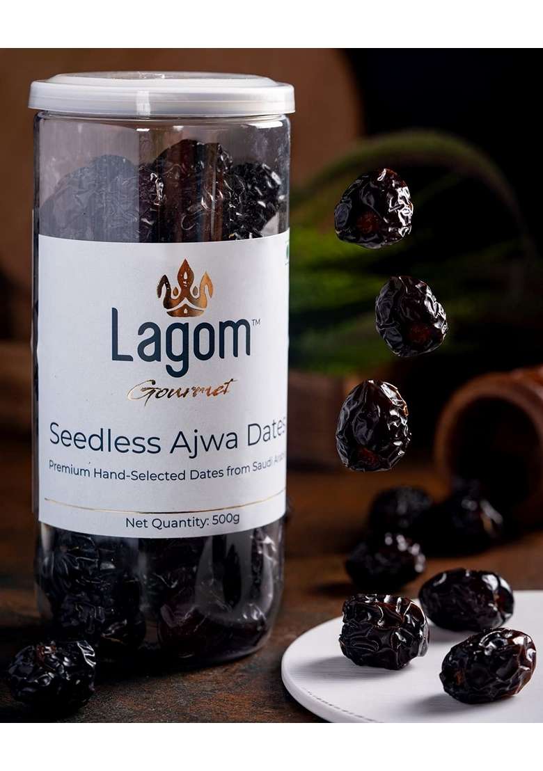 Lagom Gourmet Seedless Ajwa Dates 500G Saudi Arabia All Natural No Preservatives Added Sugar Gluten Free Vegan Plant Based Non Gmo Dry Fruits Khajur Khajoor Khejur - Indya