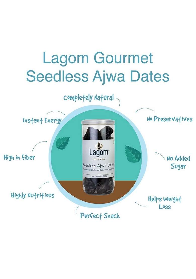 Lagom Gourmet Seedless Ajwa Dates 500G Saudi Arabia All Natural No Preservatives Added Sugar Gluten Free Vegan Plant Based Non Gmo Dry Fruits Khajur Khajoor Khejur - Indya