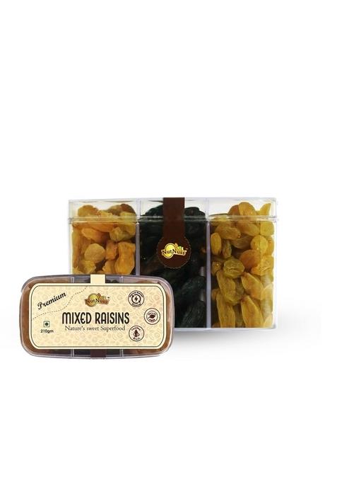 Nutnuss Mixed Raisins | Golden Black And Green Mix|Kishmish Mix Supermix| Eat 5 From Each A Day| 210 G|Healthy Naturally Sweet Tasty