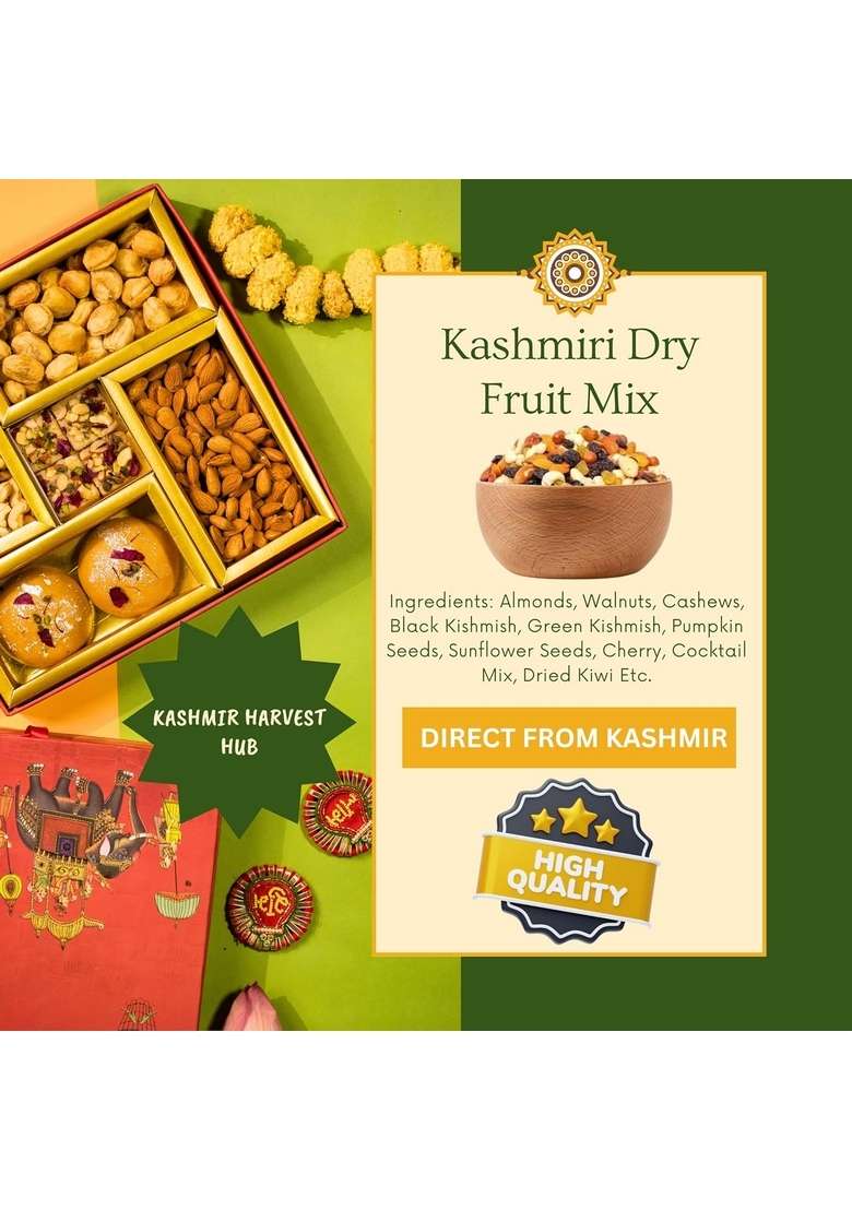Kashmir Harvest Hub Kashmiri Dry Fruit Mix 400G | 100 Natural Premium Healthy Pure Trail Mixed Nuts With Fruits Almonds Cashews Kishmish Pumpkin Seeds Sunflower Candied Cocktail Cherry Kiwi Direct From - Indya